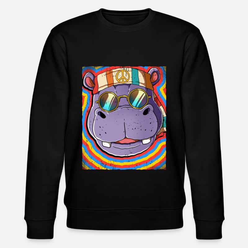 Hippie Hippo Psychedelic Trippy - Stanley/Stella CHANGER Unisex Organic Sweatshirt - black