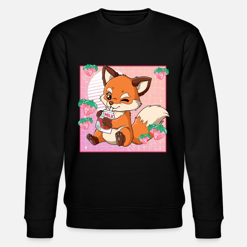 Kawaii Fuchs Erdbeermilch - Stanley/Stella Unisex Bio-Sweatshirt CHANGER  - Schwarz