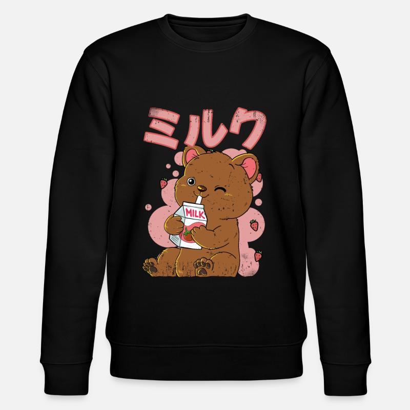 Kawaii Bär Erdbeermilch - Stanley/Stella Unisex Bio-Sweatshirt CHANGER  - Schwarz