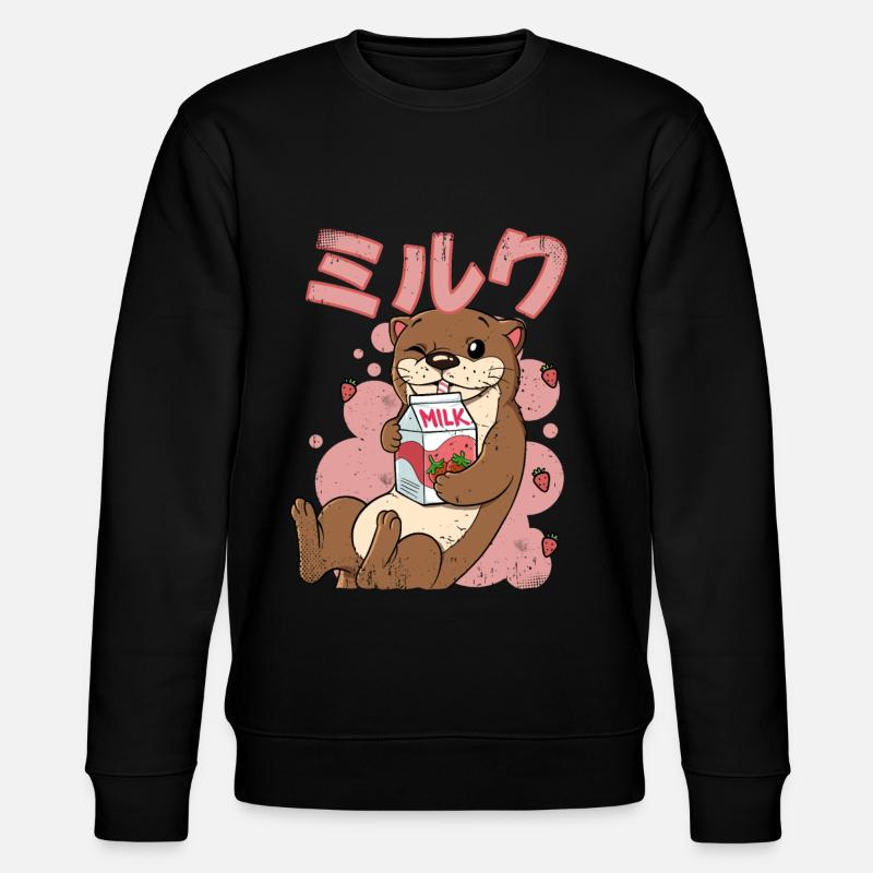 Kawaii Otter Erdbeermilch - Stanley/Stella Unisex Bio-Sweatshirt CHANGER - Schwarz