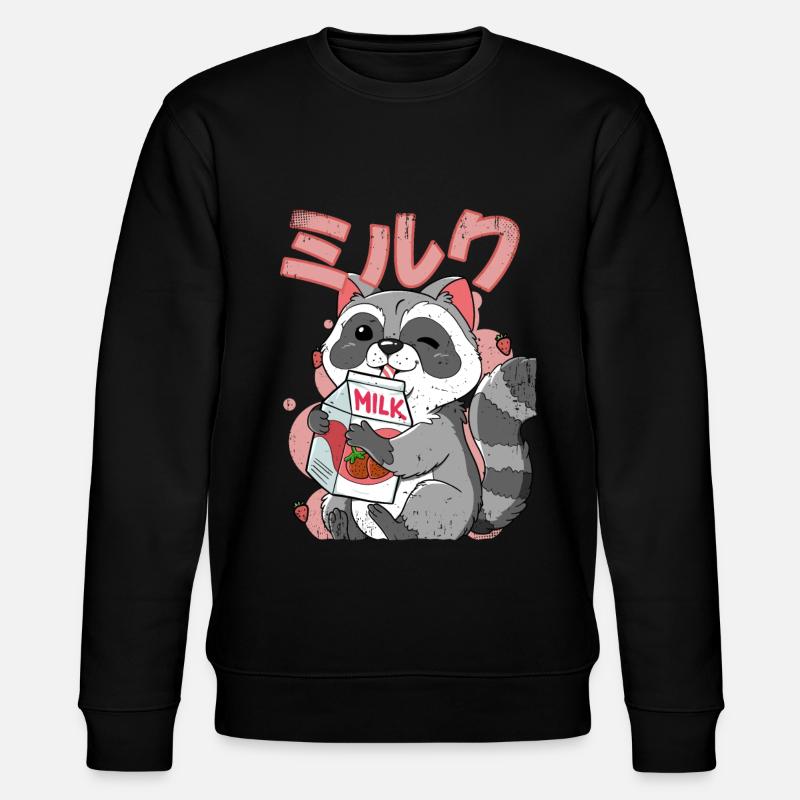 Kawaii Waschbär Erdbeermilch - Stanley/Stella Unisex Bio-Sweatshirt CHANGER  - Schwarz