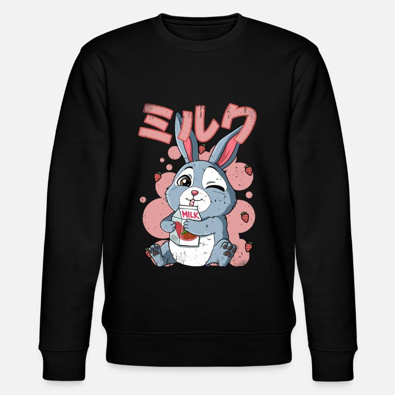 Kawaii Kaninchen Erdbeermilch - Stanley/Stella Unisex Bio-Sweatshirt CHANGER  - Schwarz