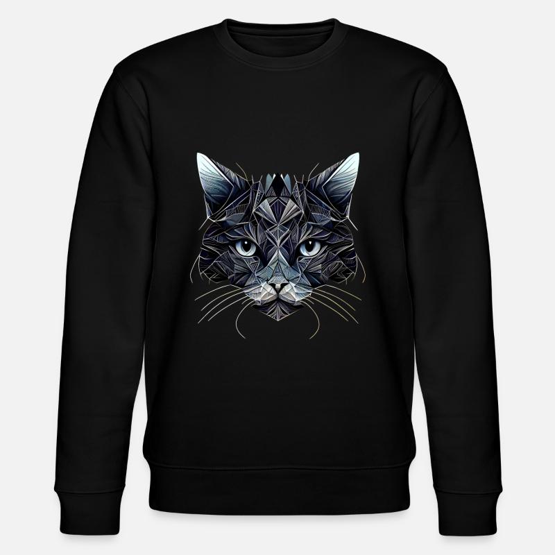 Schwarzes Katzengesicht mit geometrischen Mustern - Stanley/Stella Unisex Bio-Sweatshirt CHANGER  - Schwarz