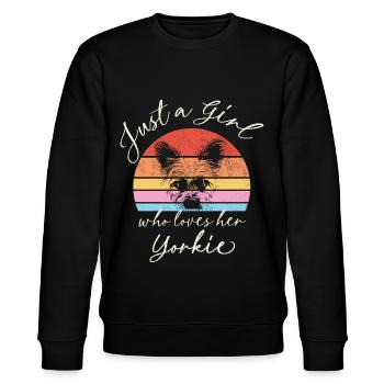 Just a Girl Who Loves Her Yorkie - coucher de soleil rétro - Sweat bio CHANGER Stanley/Stella Unisexe - noir - Devant - Nik (191cm) & Marisol (170cm)