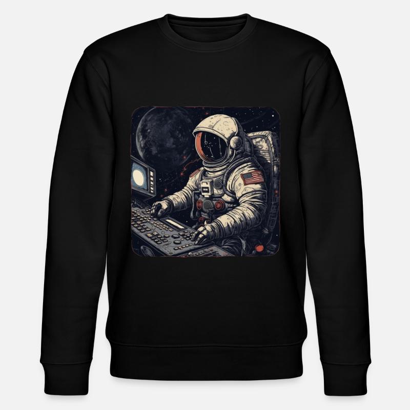 Cool retro astronaut operates computers - Stanley/Stella CHANGER Unisex Organic Sweatshirt - black