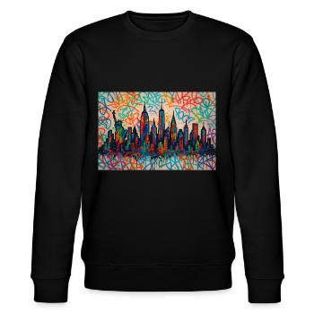 Ligne d’horizon colorée de New York - Sweat bio CHANGER Stanley/Stella Unisexe - noir - Devant - Nik (191cm) & Marisol (170cm)