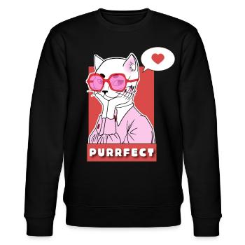 Purrfectly in Love - T-Shirt Design Katze - Stanley/Stella Unisex Bio-Sweatshirt CHANGER  - Schwarz - Vorne - Nik (191cm) & Marisol (170cm)