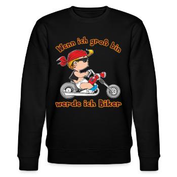 Wenn ich groß bin werd ich Biker - RAHMENLOS Baby - Stanley/Stella Unisex Bio-Sweatshirt CHANGER  - Schwarz - Vorne - Nik (191cm) & Marisol (170cm)