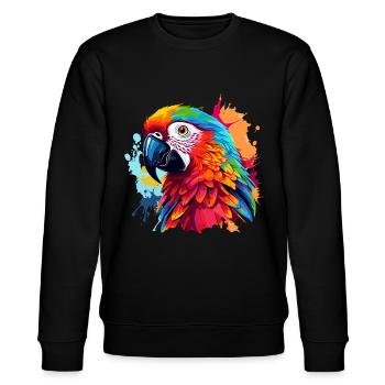 Bunter Papagei Farbkleckse - Stanley/Stella Unisex Bio-Sweatshirt CHANGER  - Schwarz - Vorne - Nik (191cm) & Marisol (170cm)
