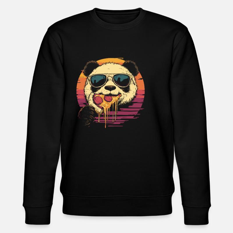 Panda mit Sonnenbrille isst Pizza - Stanley/Stella Unisex Bio-Sweatshirt CHANGER  - Schwarz