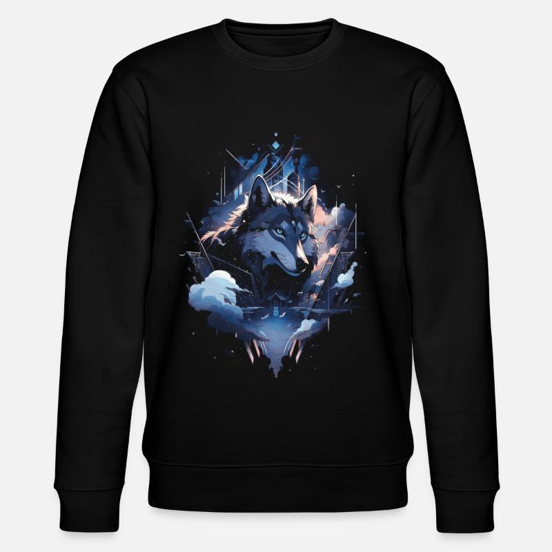 Wolf Digitales Kunstwerk Tier - Stanley/Stella Unisex Bio-Sweatshirt CHANGER  - Schwarz