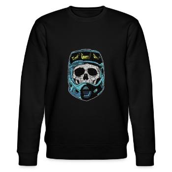 Mountain Bike Skelett mit Downhill Helm - Stanley/Stella Unisex Bio-Sweatshirt CHANGER  - Schwarz - Vorne - Nik (191cm) & Marisol (170cm)
