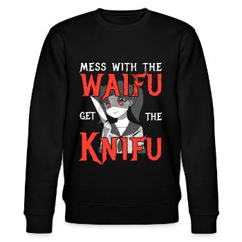 Yandere Anime Girl Waifu Japanese Aesthetic Gift - Stanley/Stella CHANGER Unisex Organic Sweatshirt - black - Front - Nik (191cm) & Marisol (170cm)