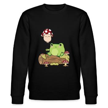 Cottagecore Kawaii Frosch Hält einen Pilz Ballon - Stanley/Stella Unisex Bio-Sweatshirt CHANGER  - Schwarz - Vorne - Nik (191cm) & Marisol (170cm)