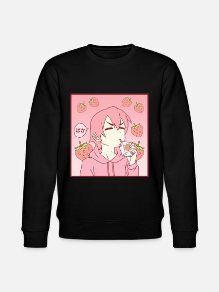 Femboy Anime Boy Baka Drinking Strawberry Milk - Stanley/Stella CHANGER Unisex Organic Sweatshirt - black