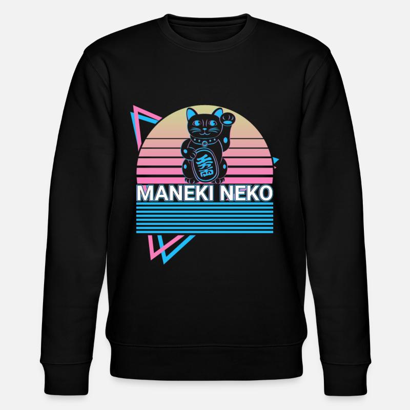 Maneki Neko Katze Retro Geschenk - Stanley/Stella Unisex Bio-Sweatshirt CHANGER  - Schwarz