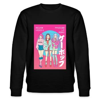 Anime Girl Japanisch Vaporwave Ästhetisch VCR Gesc - Stanley/Stella Unisex Bio-Sweatshirt CHANGER  - Schwarz - Vorne - Nik (191cm) & Marisol (170cm)