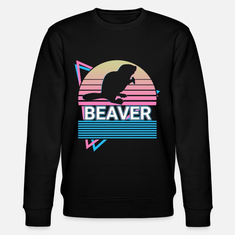Biber Retro Geschenk - Stanley/Stella Unisex Bio-Sweatshirt CHANGER - Schwarz