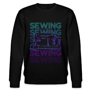 Nähmaschine Retro - Stanley/Stella Unisex Bio-Sweatshirt CHANGER  - Schwarz - Vorne - Nik (191cm) & Marisol (170cm)