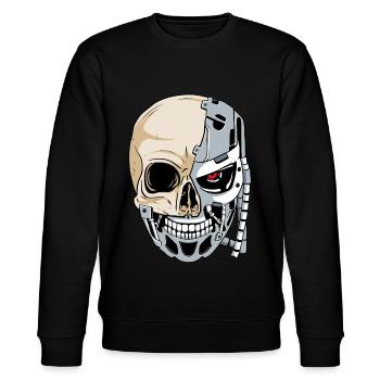 Cyborg-Schädel Cyber-Ästhetik - Stanley/Stella Unisex Bio-Sweatshirt CHANGER  - Schwarz - Vorne - Nik (191cm) & Marisol (170cm)