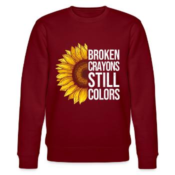 Sonnenblume zur Förderung der psychischen Gesundhe - Stanley/Stella Unisex Bio-Sweatshirt CHANGER  - Burgunderrot - Vorne - Nik (191cm) & Marisol (170cm)
