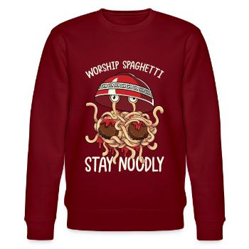 Fliegendes Spaghettimonster FSM - Stanley/Stella Unisex Bio-Sweatshirt CHANGER  - Burgunderrot - Vorne - Nik (191cm) & Marisol (170cm)