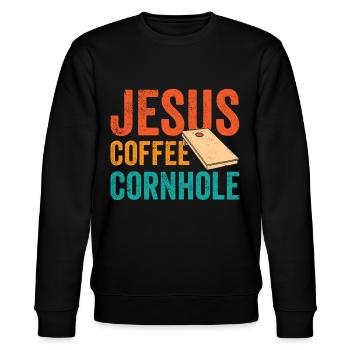 Cornhole Corn Hole Retro - Stanley/Stella Unisex Bio-Sweatshirt CHANGER  - Schwarz - Vorne - Nik (191cm) & Marisol (170cm)
