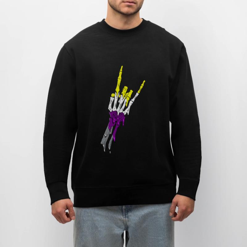 Non Binary Pride Flag Devil Horn Skeleton Subtle Stanley/Stella Unisex Bio-Sweatshirt CHANGER 