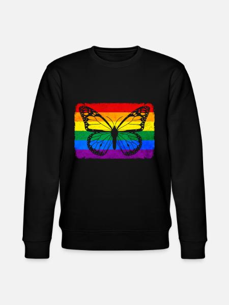 Gay Pride Rainbow Flag Butterfly - Stanley/Stella CHANGER Unisex Organic Sweatshirt - black