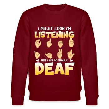 Deaf Pride ASL - Stanley/Stella CHANGER Unisex Organic Sweatshirt - burgundy - Front - Nik (191cm) & Marisol (170cm)