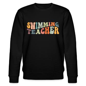 Groovy Schwimmlehrer Schwimmer Schwimmtrainer - Stanley/Stella Unisex Bio-Sweatshirt CHANGER  - Schwarz - Vorne - Nik (191cm) & Marisol (170cm)
