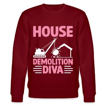 Funny Day Wrecking Ball Crane - Stanley/Stella CHANGER Unisex Organic Sweatshirt - burgundy - Front - Nik (191cm) & Marisol (170cm)