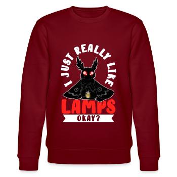 Mothman Kryptide Kryptozoologie - Stanley/Stella Unisex Bio-Sweatshirt CHANGER  - Burgunderrot - Vorne - Nik (191cm) & Marisol (170cm)