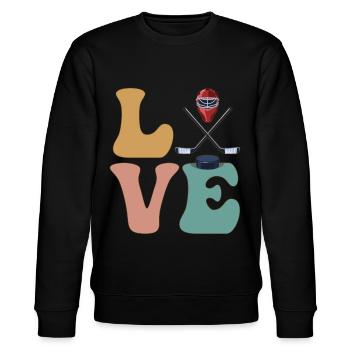 Eishockeyspieler Torwart Torhüter - Stanley/Stella Unisex Bio-Sweatshirt CHANGER  - Schwarz - Vorne - Nik (191cm) & Marisol (170cm)
