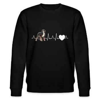 Großer Schweizer Sennenhund Herzschlag - Stanley/Stella Unisex Bio-Sweatshirt CHANGER  - Schwarz - Vorne - Nik (191cm) & Marisol (170cm)