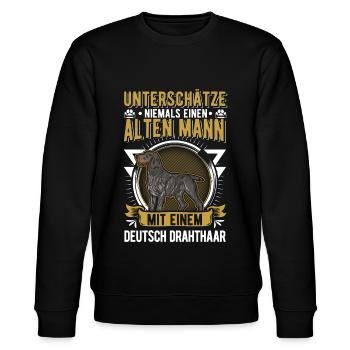 Deutsch Drahthaar Alter Mann German Wirehaired - Stanley/Stella Unisex Bio-Sweatshirt CHANGER  - Schwarz - Vorne - Nik (191cm) & Marisol (170cm)