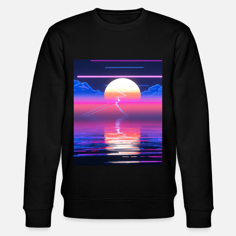 Vaporwave Sun Synthwave Sunset - Stanley/Stella CHANGER Unisex Organic Sweatshirt - black