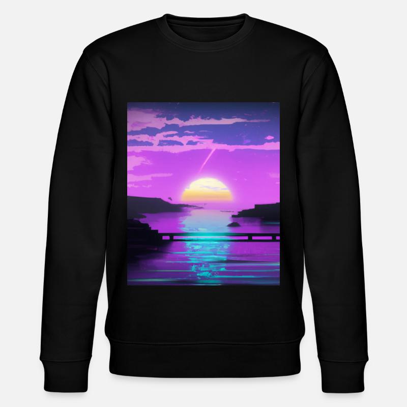 Vaporwave Sun Synthwave Sunset - Stanley/Stella CHANGER Unisex Organic Sweatshirt - black
