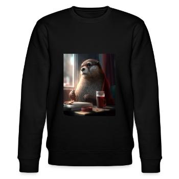 Otter Lovers Nerd Otter Drinking Coffee - Stanley/Stella CHANGER Unisex Organic Sweatshirt - black - Front - Nik (191cm) & Marisol (170cm)