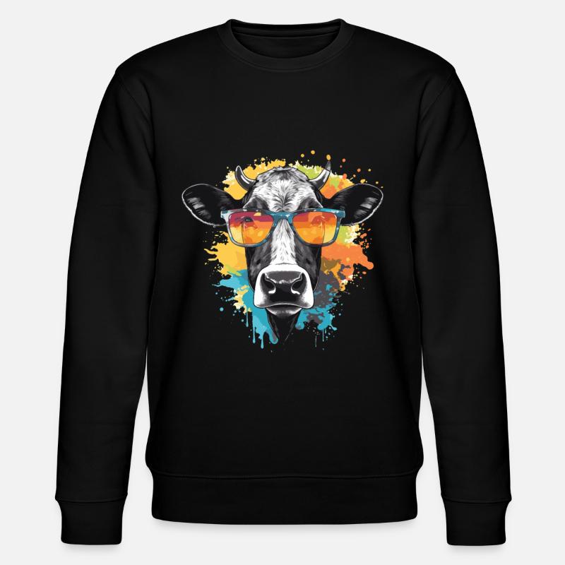 Kuh mit Sonnenbrille - Stanley/Stella Unisex Bio-Sweatshirt CHANGER  - Schwarz