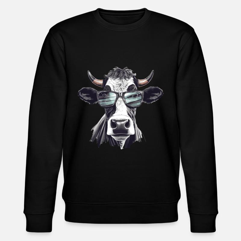Kuh mit Sonnenbrille - Stanley/Stella Unisex Bio-Sweatshirt CHANGER  - Schwarz