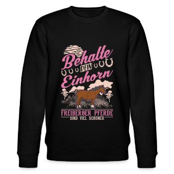 Freiberger Pferd Einhorn - Stanley/Stella Unisex Bio-Sweatshirt CHANGER  - Schwarz - Vorne - Nik (191cm) & Marisol (170cm)