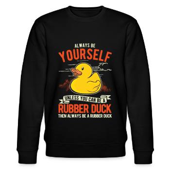 Always be yourself Rubber Duck Gummiente - Stanley/Stella Unisex Bio-Sweatshirt CHANGER  - Schwarz - Vorne - Nik (191cm) & Marisol (170cm)