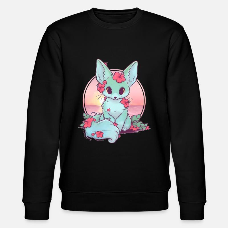 Kawaii Fox Cat am Strand - Stanley/Stella Unisex Bio-Sweatshirt CHANGER  - Schwarz