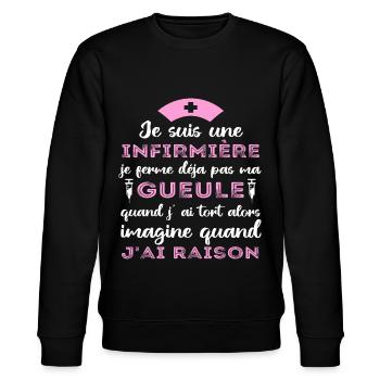Infirmière je ferme pas ma gueule humour cadeau - Sweat bio CHANGER Stanley/Stella Unisexe - noir - Devant - Nik (191cm) & Marisol (170cm)