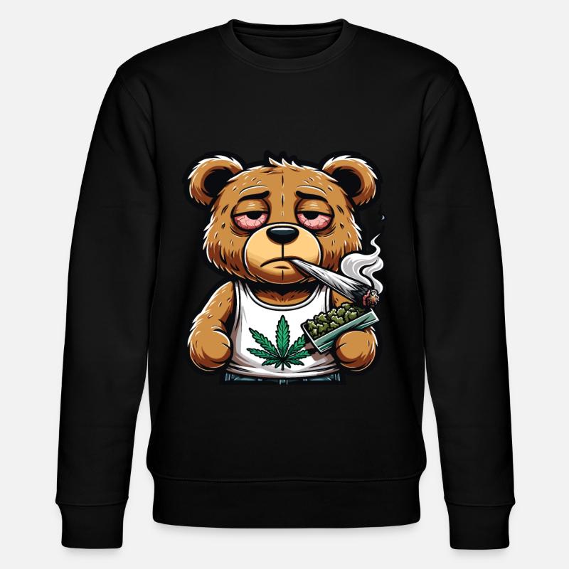 Bear smoking a cannabis joint - Stanley/Stella CHANGER Unisex Organic Sweatshirt - black