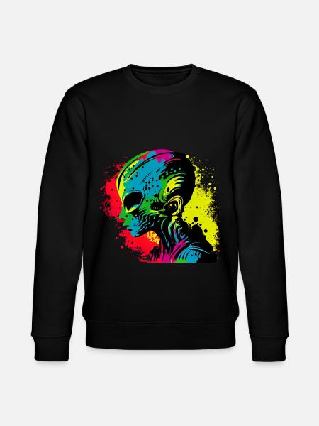 Cool Retro Futuristic Alien - Rainbow - Stanley/Stella CHANGER Unisex Organic Sweatshirt - black