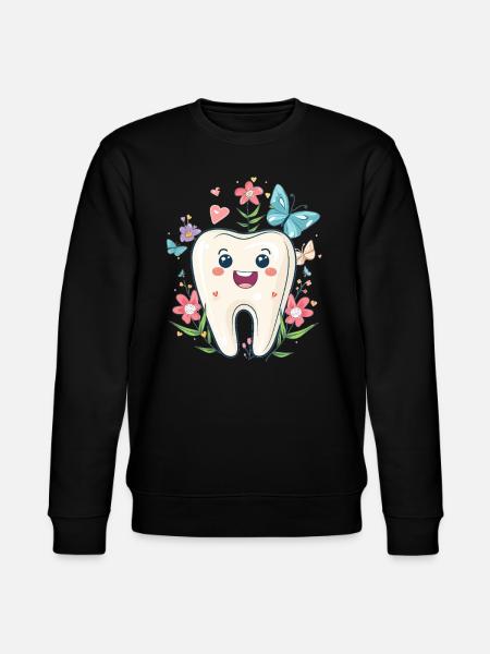 Happy Tooth with Flowers - Stanley/Stella CHANGER Unisex Organic Sweatshirt - black