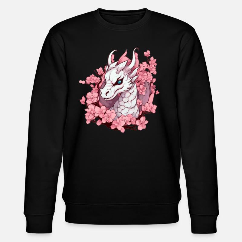 Weißer Drache mit Kirschblüten - Stanley/Stella Unisex Bio-Sweatshirt CHANGER  - Schwarz