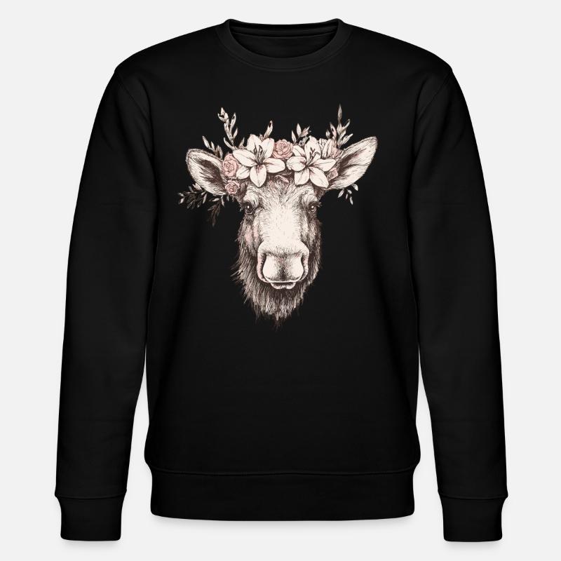 Elch mit Blumenkrone - Stanley/Stella Unisex Bio-Sweatshirt CHANGER - Schwarz